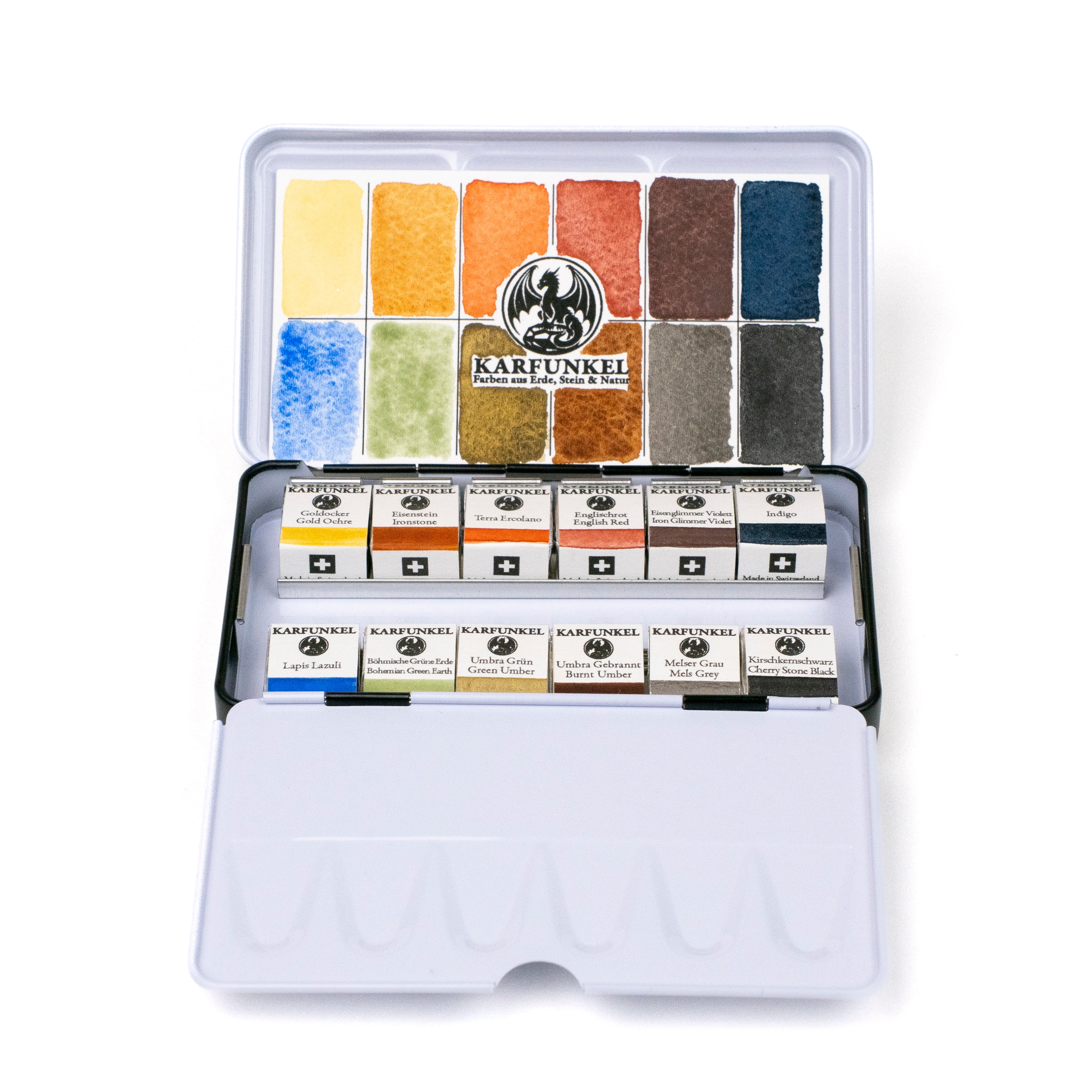 Aquarellkasten Basis – 12 Farben, halbe Näpfchen