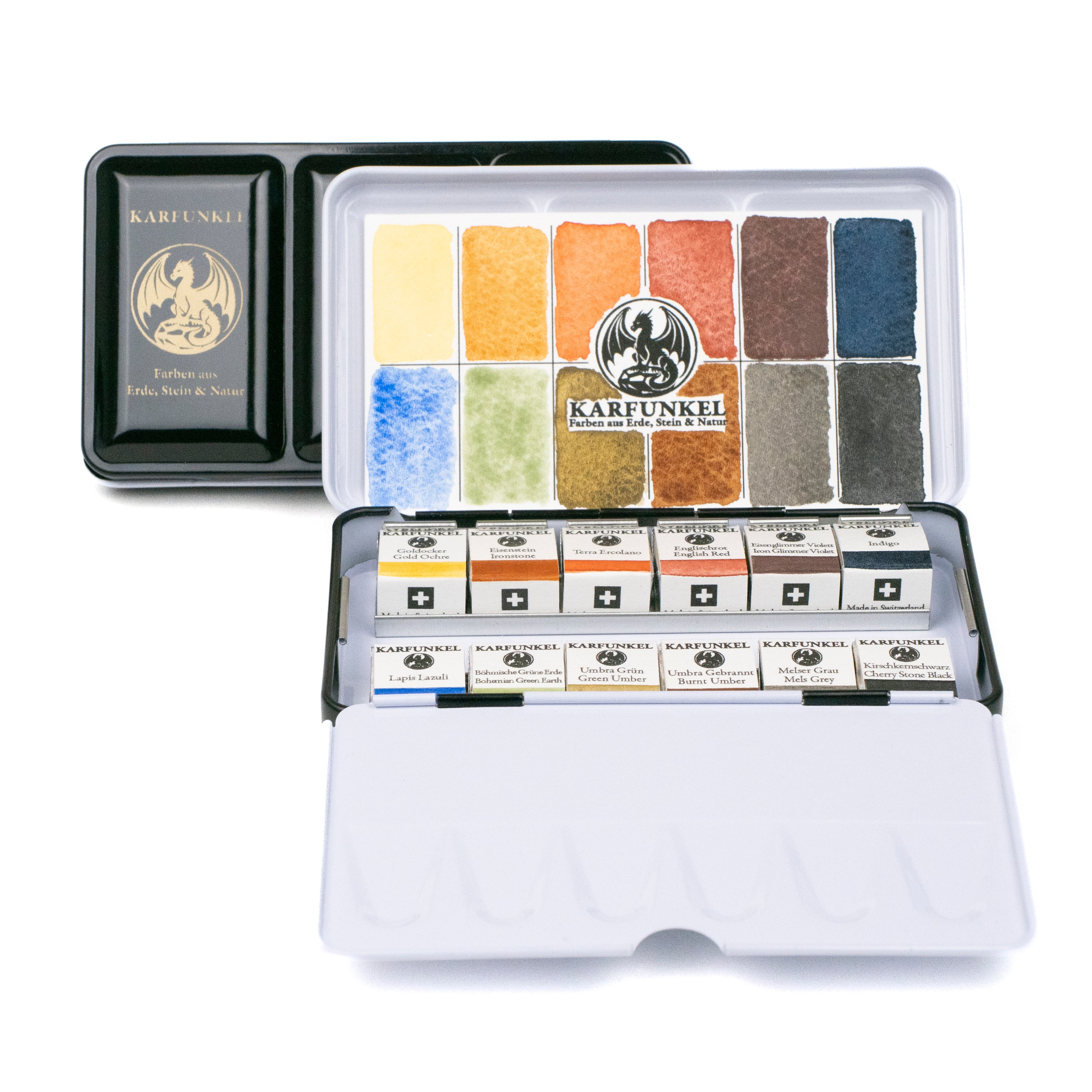 Aquarellkasten Basis – 12 Farben, halbe Näpfchen